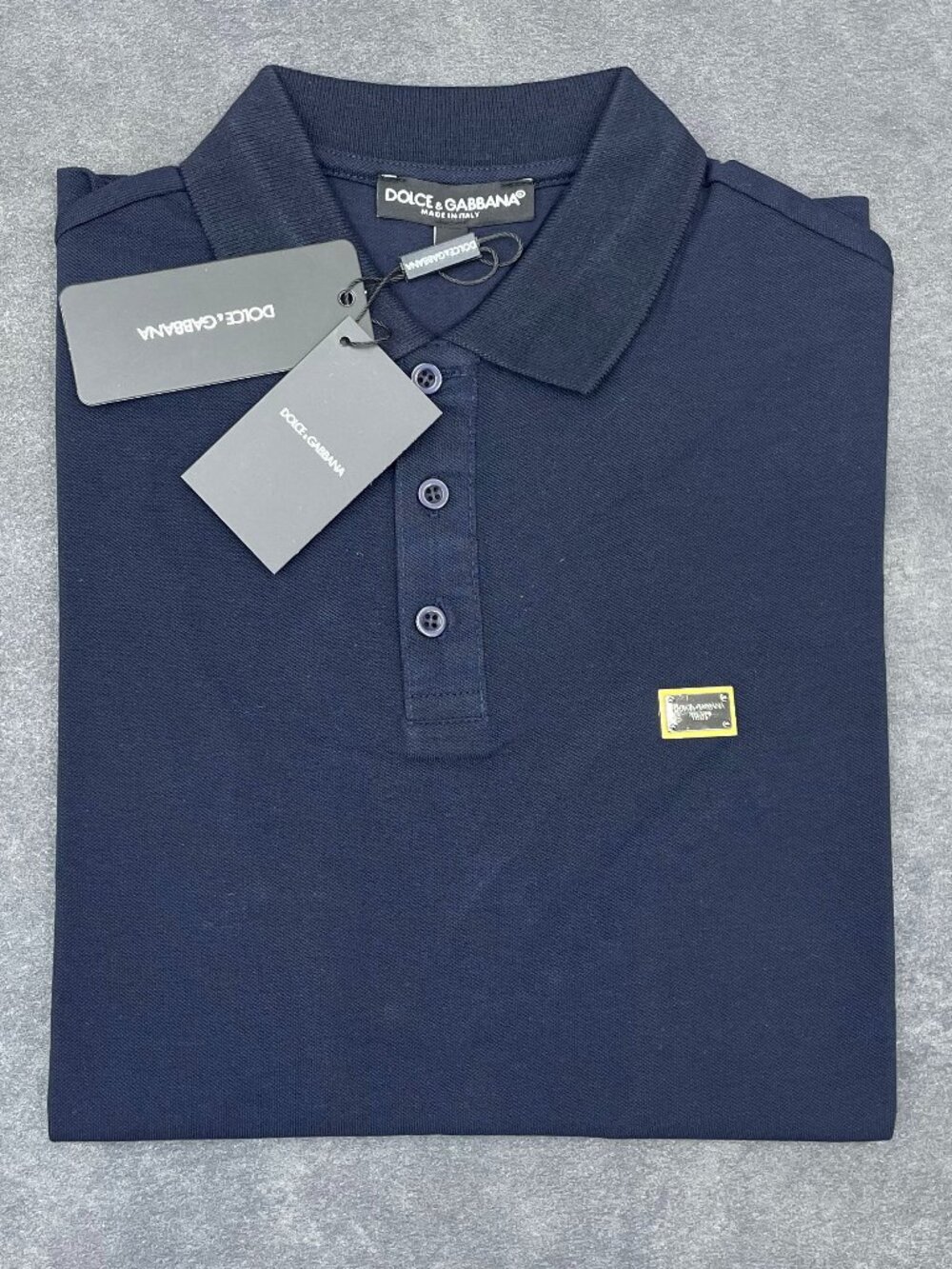 Dolce & Gabbana Men’s Navy Blue Polo Shirt Logo Plaque- Size XL
